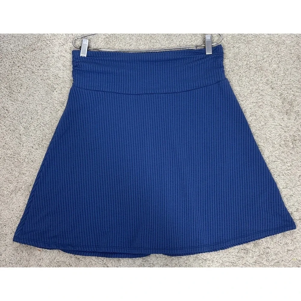 Toad & Co Chaka Skirt Blue Ribbed Knit A-Line Pull On Size L Travel Boho Casual - Picture 5 of 10